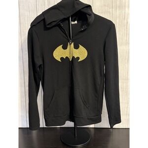 Women's Gold Glitter Batgirl Zip-Up Hoodie w/ Ears – Black Cosplay Costume